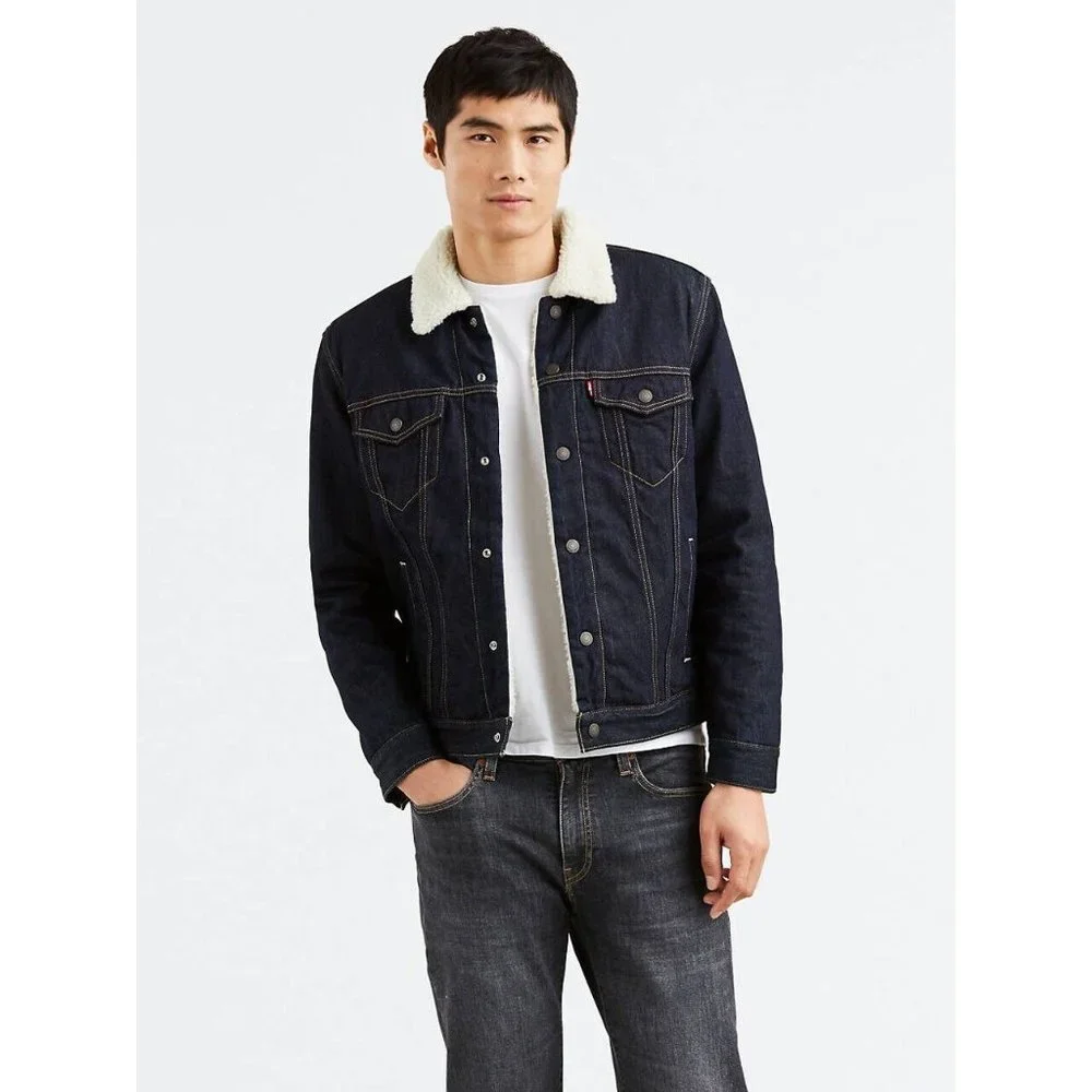 Levi's Men's Original Trucker Type III Juniper Rinse Sherpa Denim Jacket Size S - Picture 2 of 5